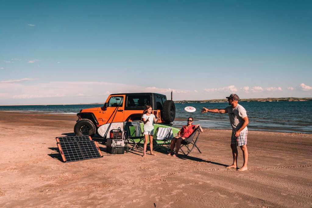 Jackery Power Station Solar Charging By Solar Panel In Beach